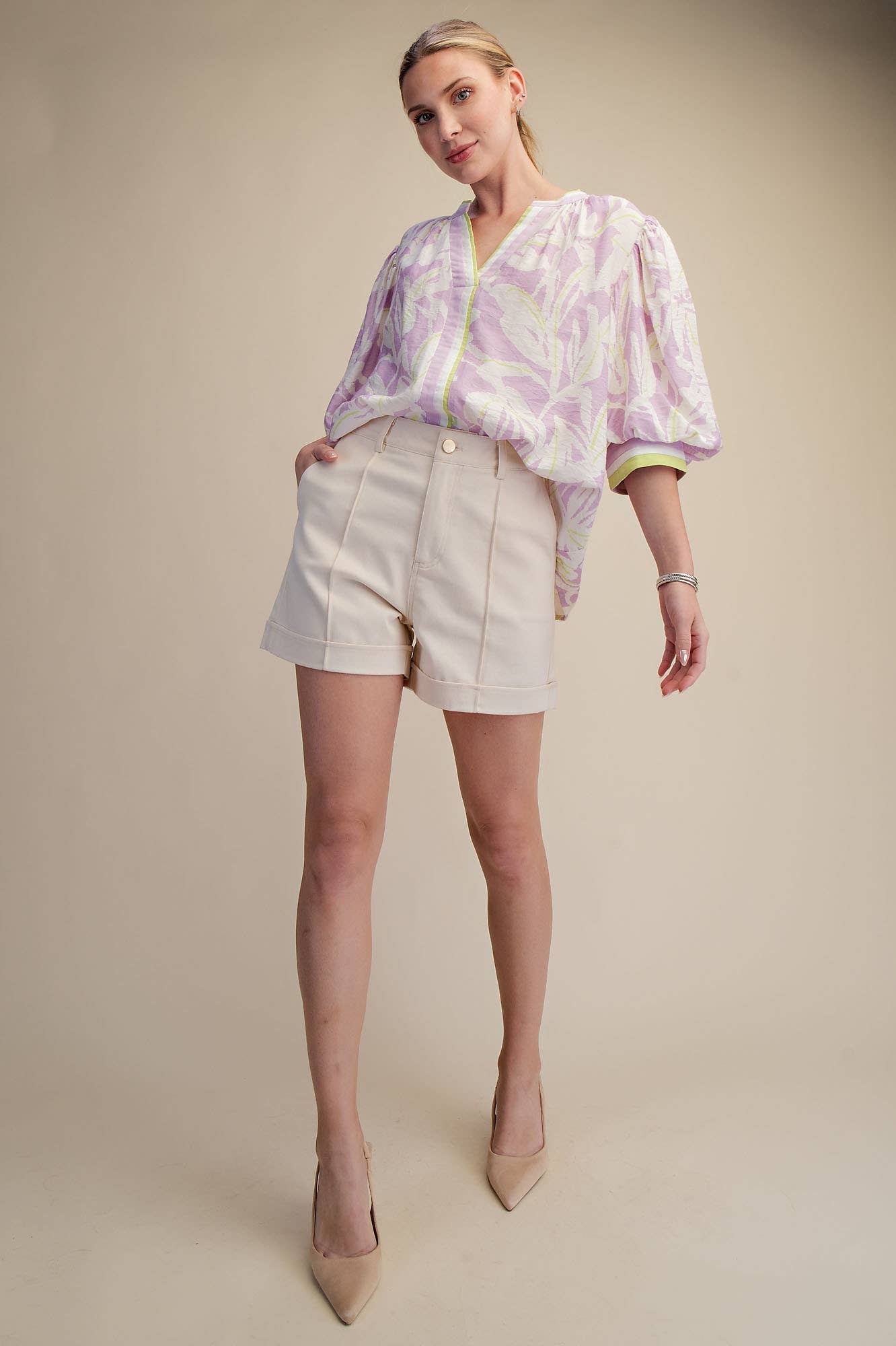 Sasha High Waist Shorts | Ecru