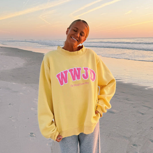 NEW! | "WWJD" PREMIUM MOCKNECK CREW | YELLOW