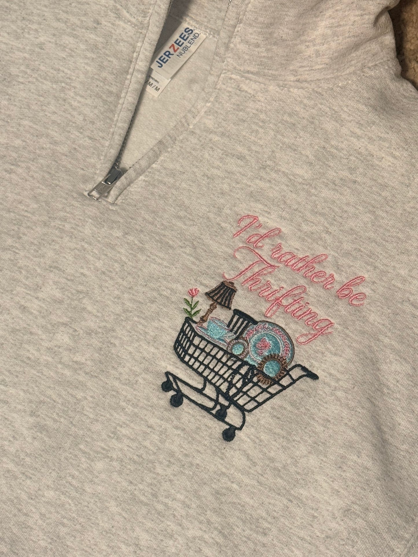“Rather Be Thrifting” Quarter Zip | Gray